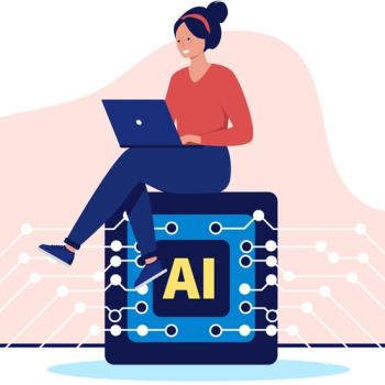 Animated Graphic of Woman on Box with AI Symbol