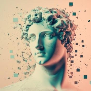 Marble Bust with Digital Pixelation