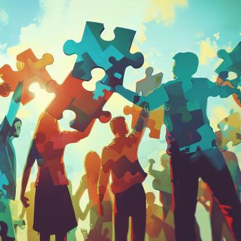 Figures with puzzle pieces